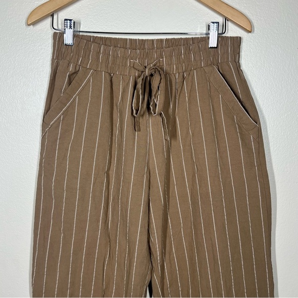 Sienna Sky Womens Tan Stripe Pull On Cotton Pants Wide Leg Size XL Coastal - Picture 2 of 9